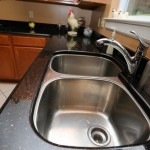 Black granite with a stainless steel sink