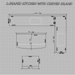 L-shaped kitchen with curved island plan