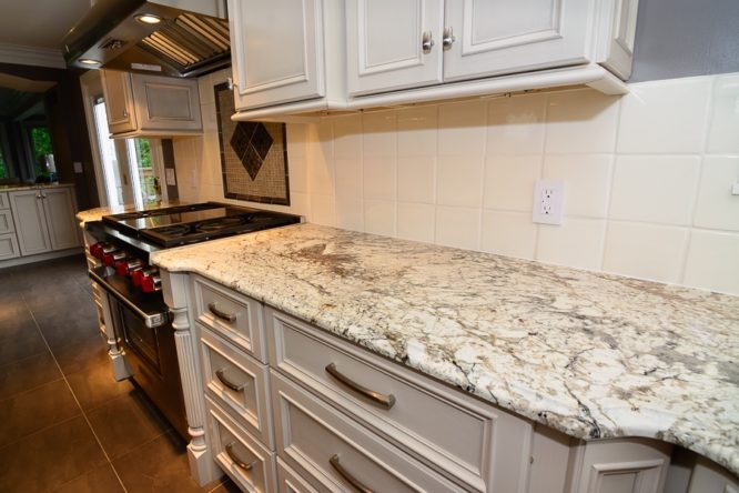 Monte Carlo Bordeaux granite countertops installed by Arch City Granite