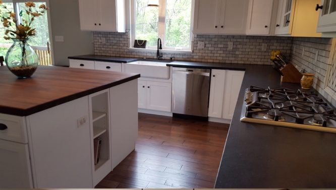 Black Soapstone Countertops for the perimeter of the kitchen installed by Arch City Granite