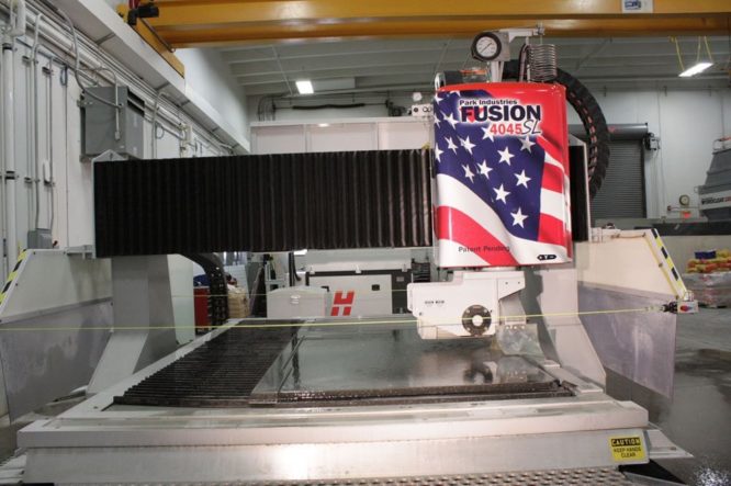A modern Sawjet (a combination of diamond blade and waterjet) cuts the slabs