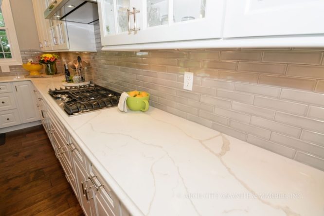 Veining that goes through the entire depth of the slab offers real marble like appearance