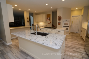 White granite kitchen with two islands in Missouri