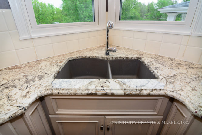 Granite counters with a corner sink of Blanco quartz in the st louis area