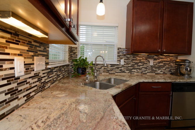 Kitchen countertops with a corner sink in Webster Groves residence