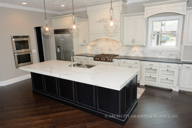 Kitchen Island with White Quartz Countertop in illinois area