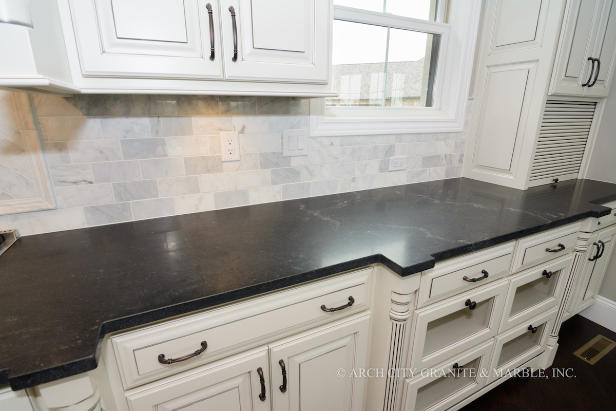 Honed Black granite countertops with custom bump outs in illinois
