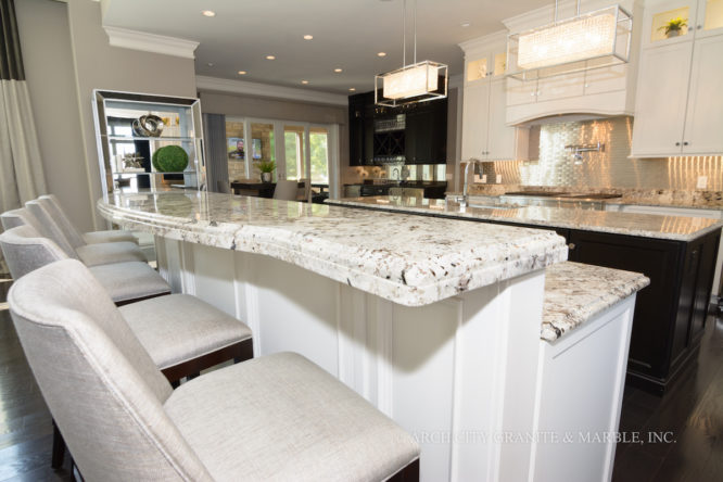 Granite bar in st. louis with 2.5” thick double stacked decorative edge using combined Ogee and Eased edges